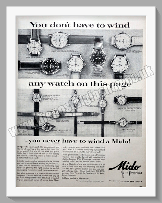 Mido Watches. Original Advert 1956 (ref AD300818)