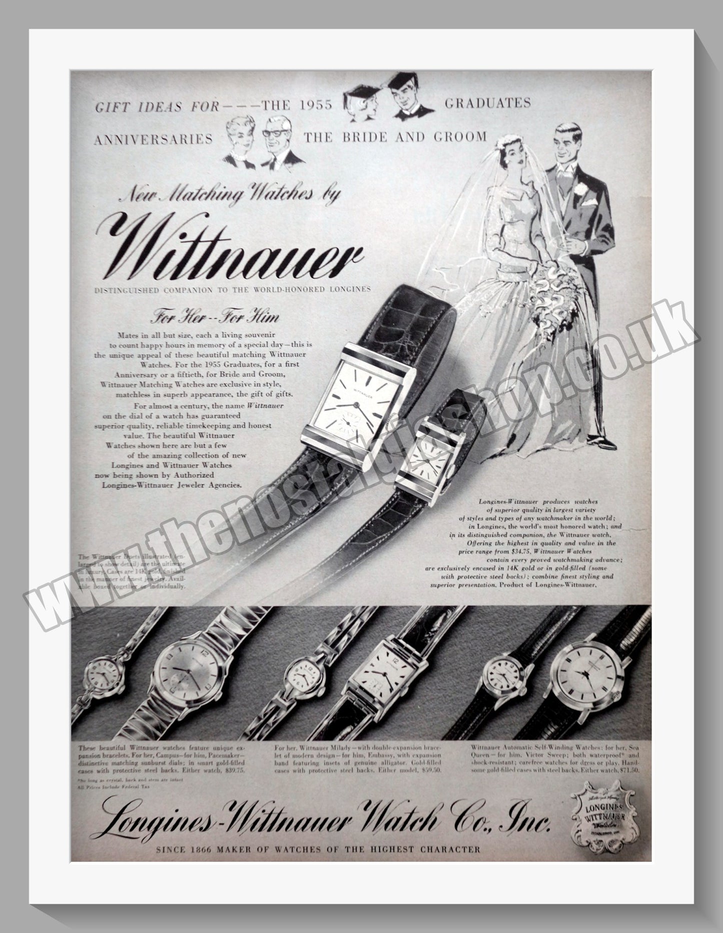 Longines-Wittnauer Watches.  Original Advert 1955 (ref AD300819)