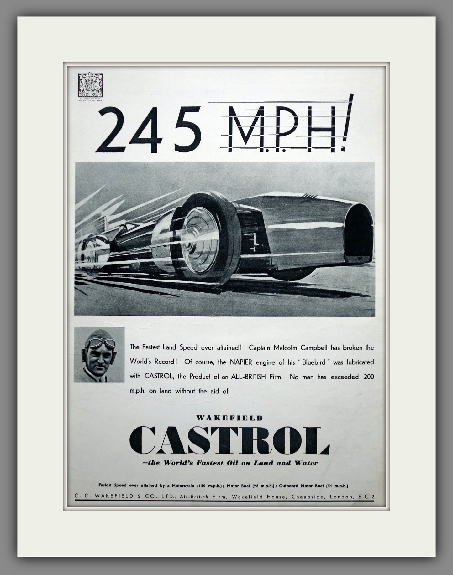 Bluebird Land Speed Record. Set of 4 Original Adverts 1931 (ref AD300037)