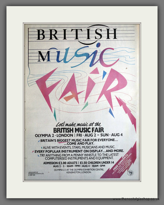 British Music Fair. 1985 Large Original Advert (ref AD15341)