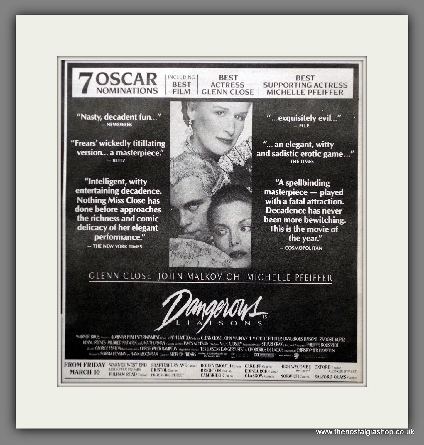 Dangerous Liaisons. 1989 Original Advert (ref AD60809)