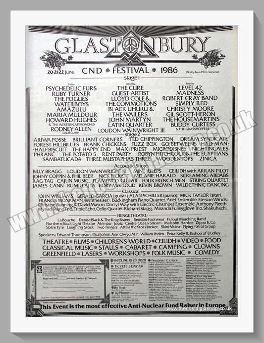 Glastonbury Festival . 1986 Large Original Advert (ref AD15369)