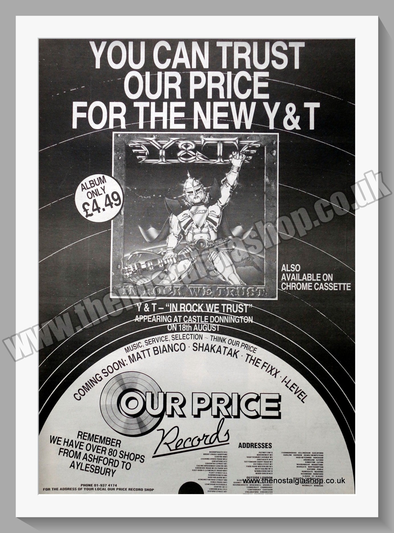 Y&T In Rock We Trust. 1984 Large Original Advert (ref AD15375)