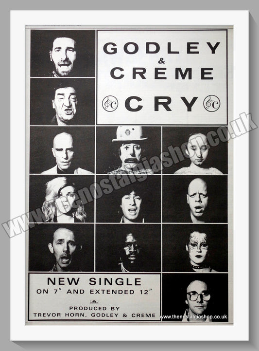 Godley & Creme Cry. 1985 Large Original Advert (ref AD15379)