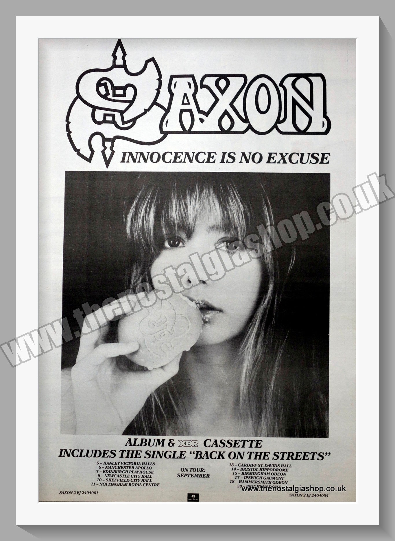 Saxon Innocence Is No Excuse. 1985 Large Original Advert (ref AD15395)