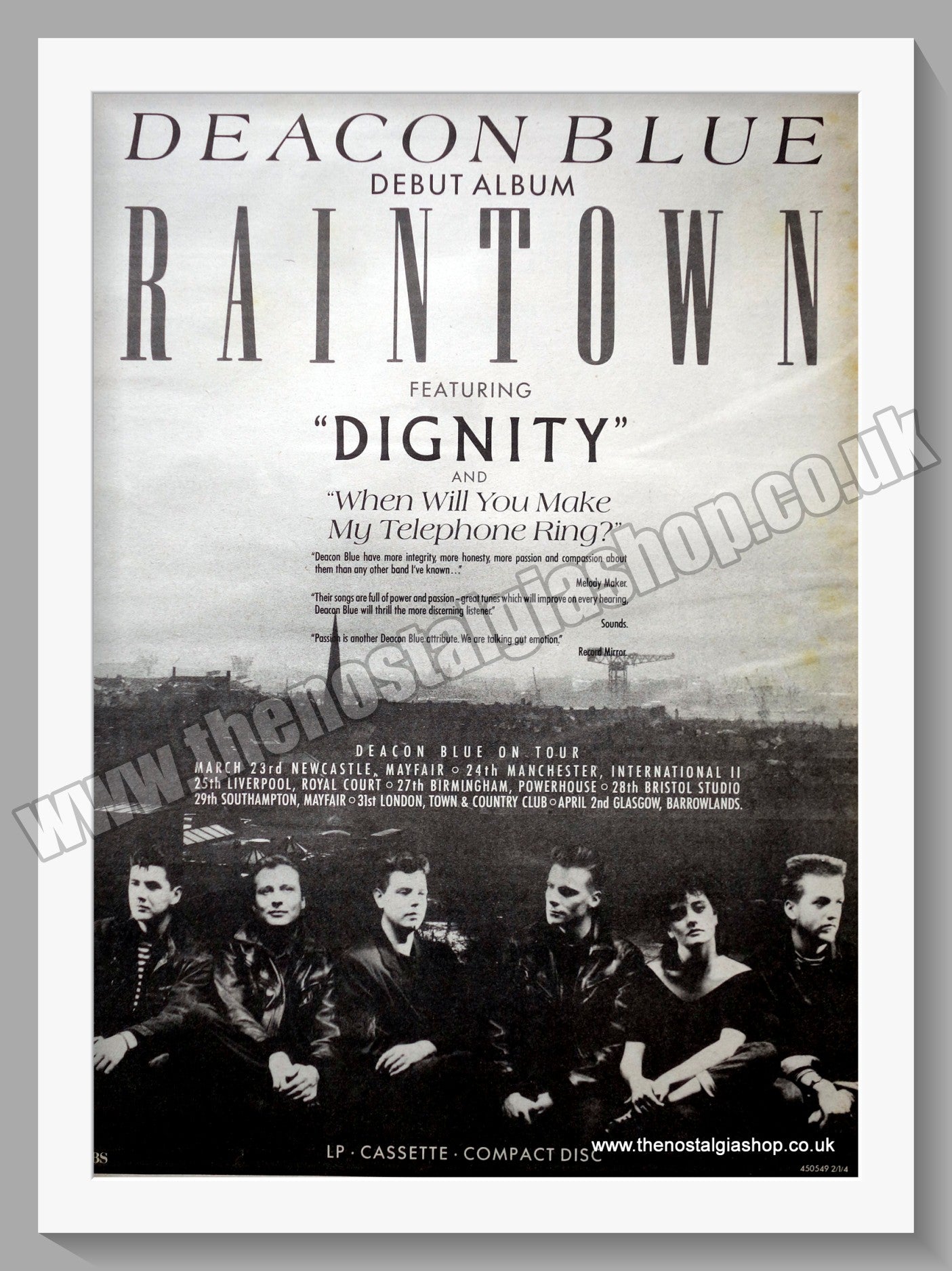 Deacon Blue Rain Town. 1988 Large Original Advert (ref AD15406)