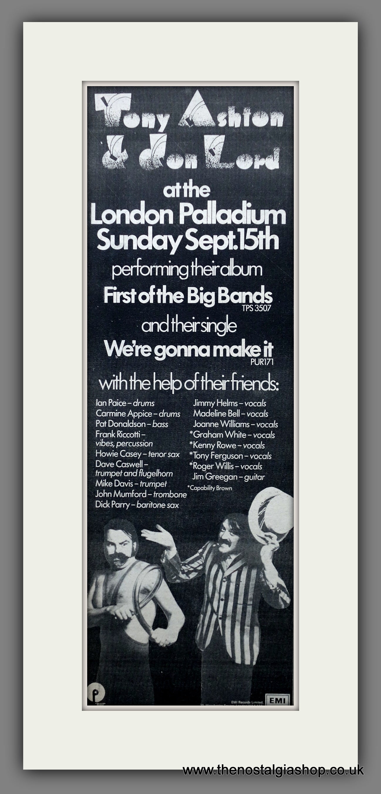 Tony Ashton & Jon Lord at the London Palladium. Vintage Original Advert 1974  (ref AD200338)