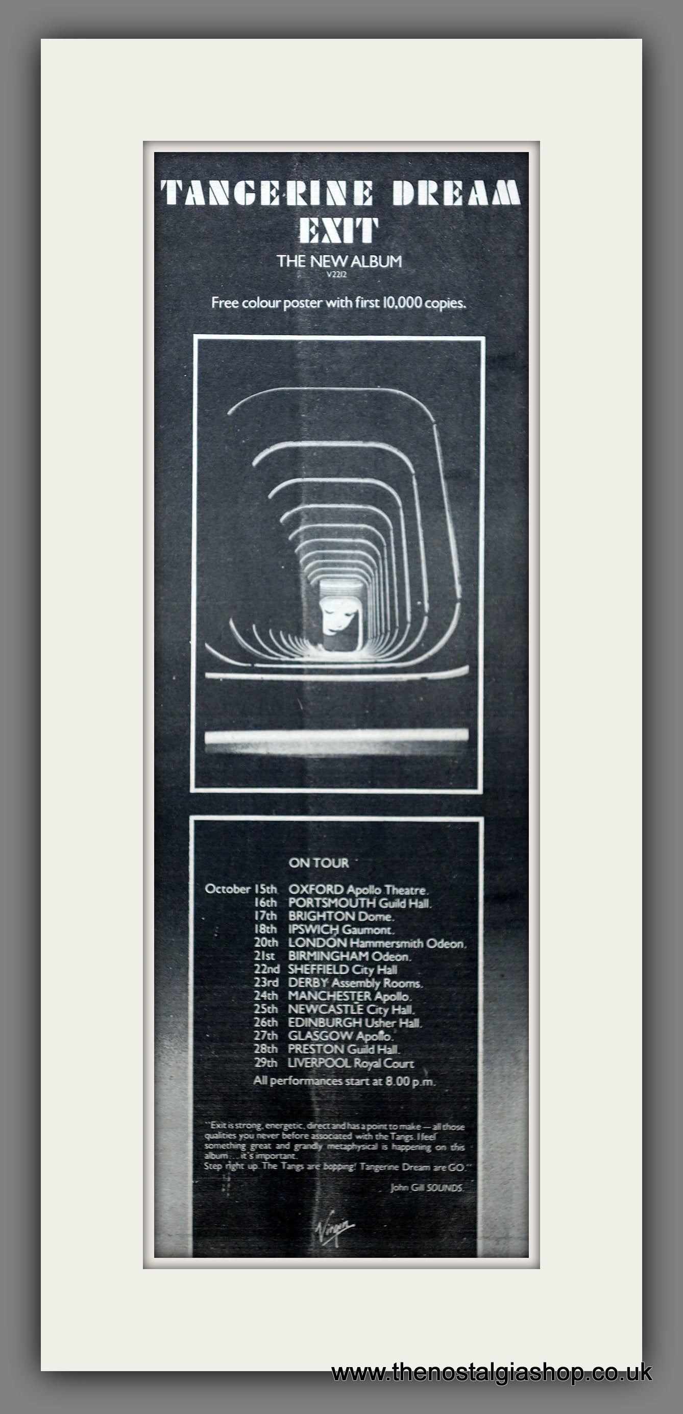 Tangerine Dream. Exit. UK Tour. Vintage Original Advert 1981  (ref AD200352)