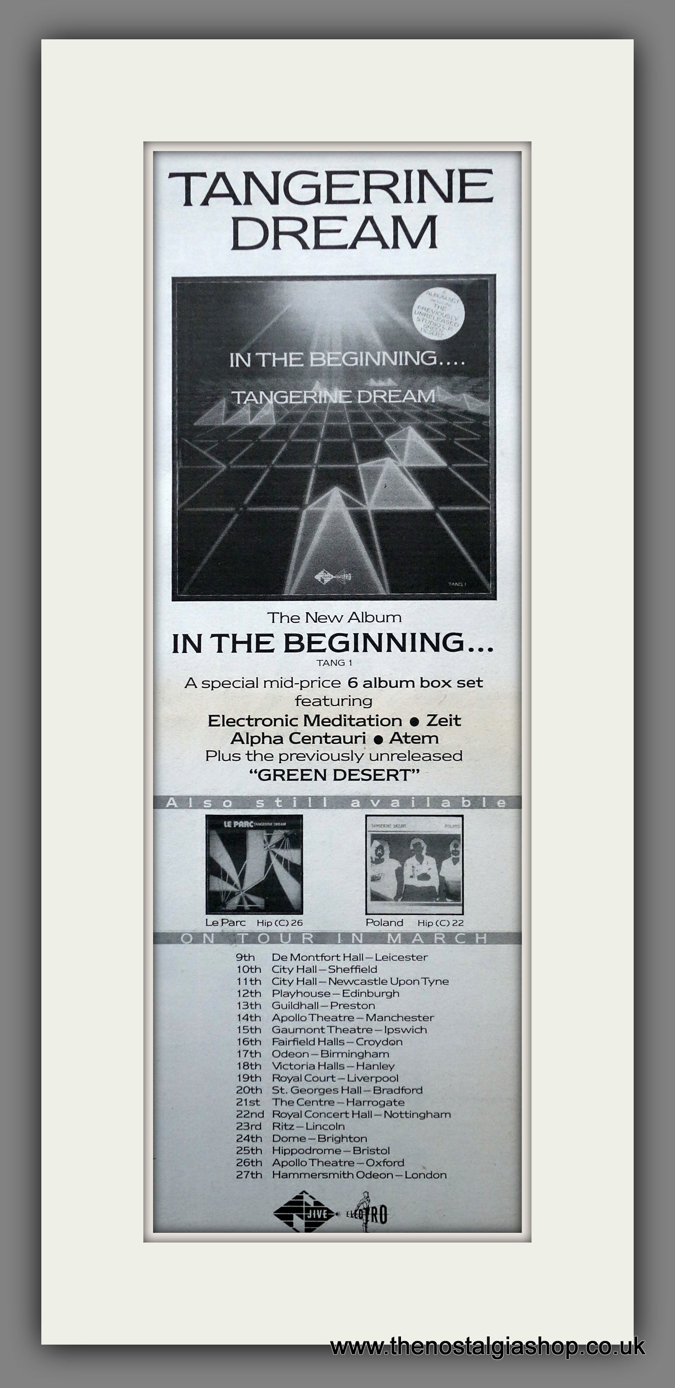 Tangerine Dream. In The Beginning. UK Tour. Vintage Original Advert 1986  (ref AD200353)