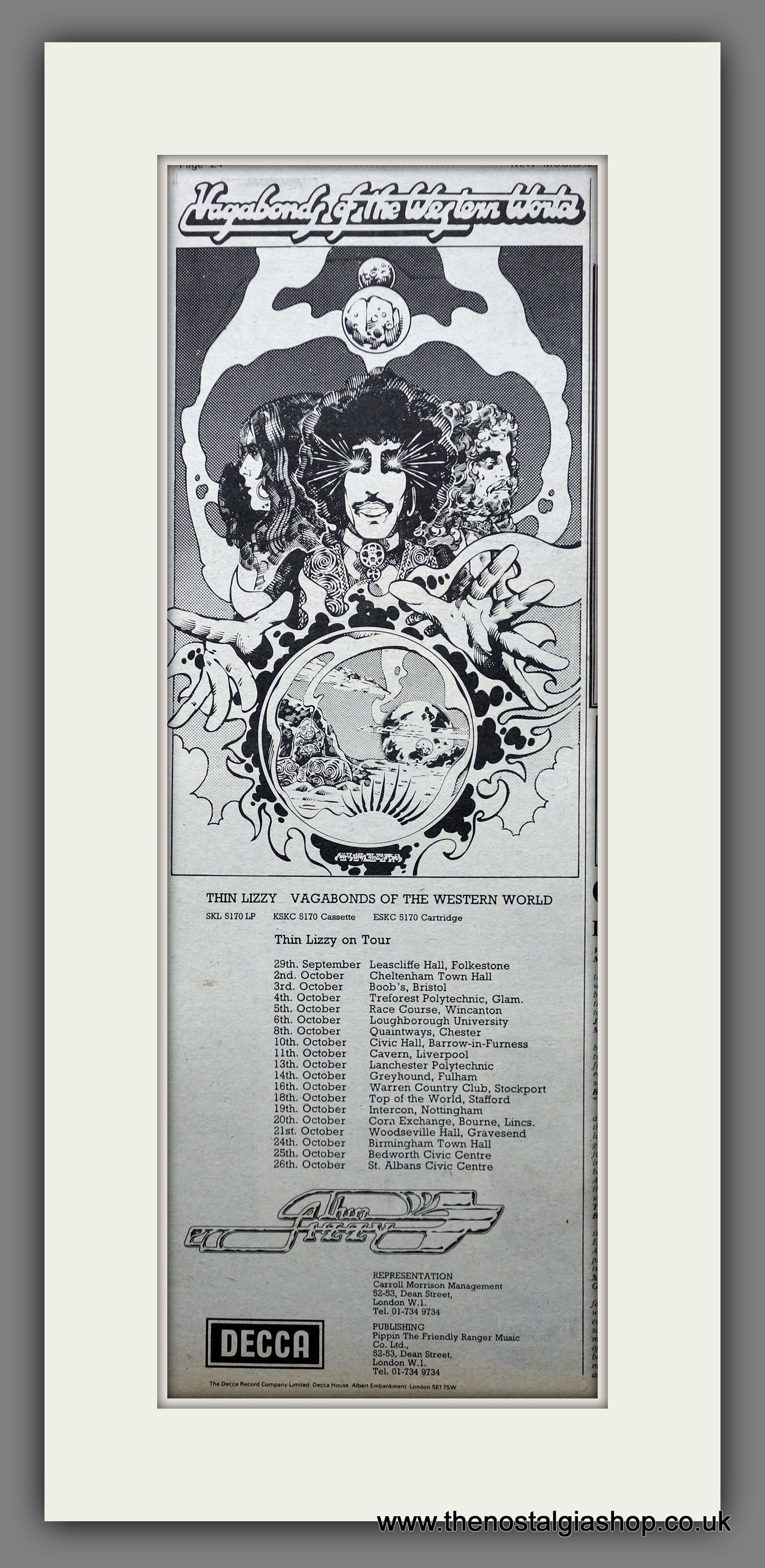 Thin Lizzy Vagabonds of the Western World. UK Tour. Vintage Original Advert 1973  (ref AD200366)