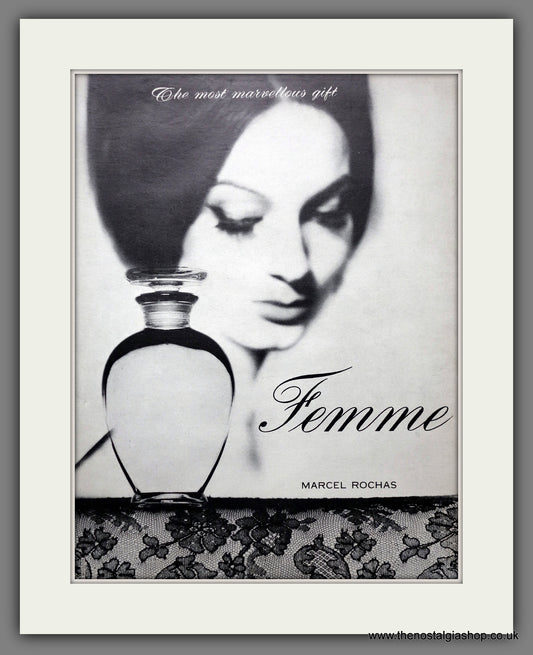 Femme by Marcel Rochas Perfume. Original Advert 1962 (ref AD300925)