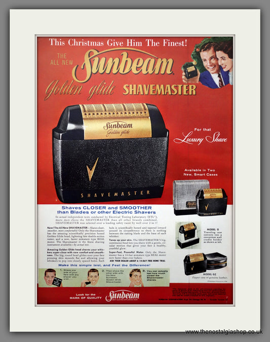 Sunbeam Golden Glide Shavemaster. Large Original Advert 1956 (ref AD300928)