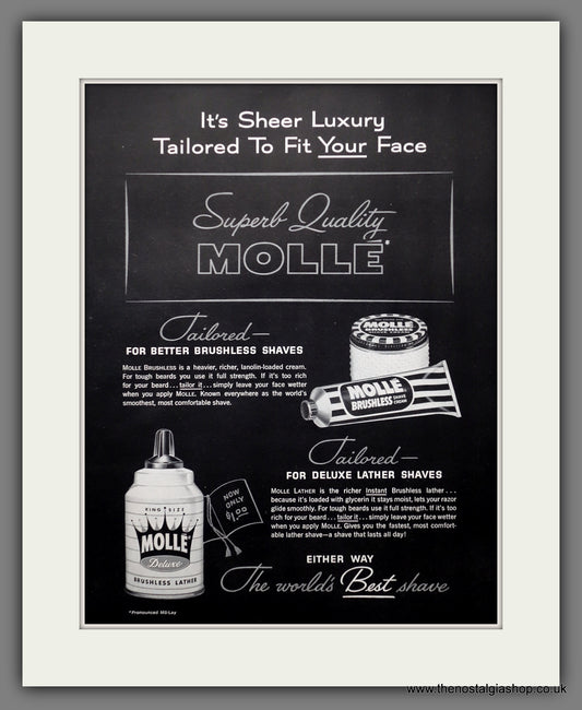 Molle Shaving Cream. Large Original Advert 1955 (ref AD300929)