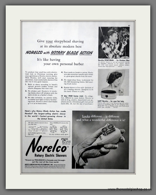 Norelco Rotary Electric Shaver. Large Original Advert 1955 (ref AD300937)