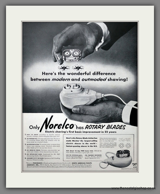 Norelco Rotary Electric Shaver. Large Original Advert 1956 (ref AD300938)