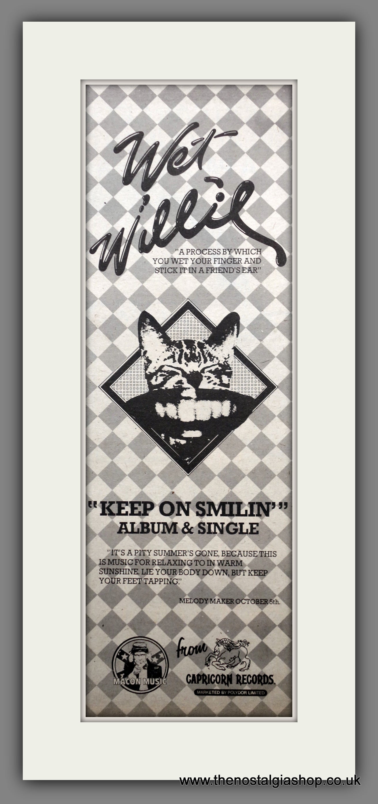 Wet Willie. Keep On Smilin'. Vintage Original Advert 1974 (ref AD200428)