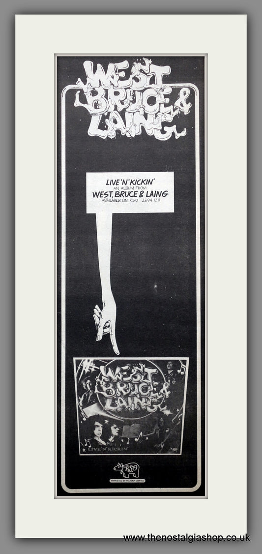 West, Bruce & Laing. Live 'N' Kickin'. Vintage Original Advert 1974 (ref AD200445)