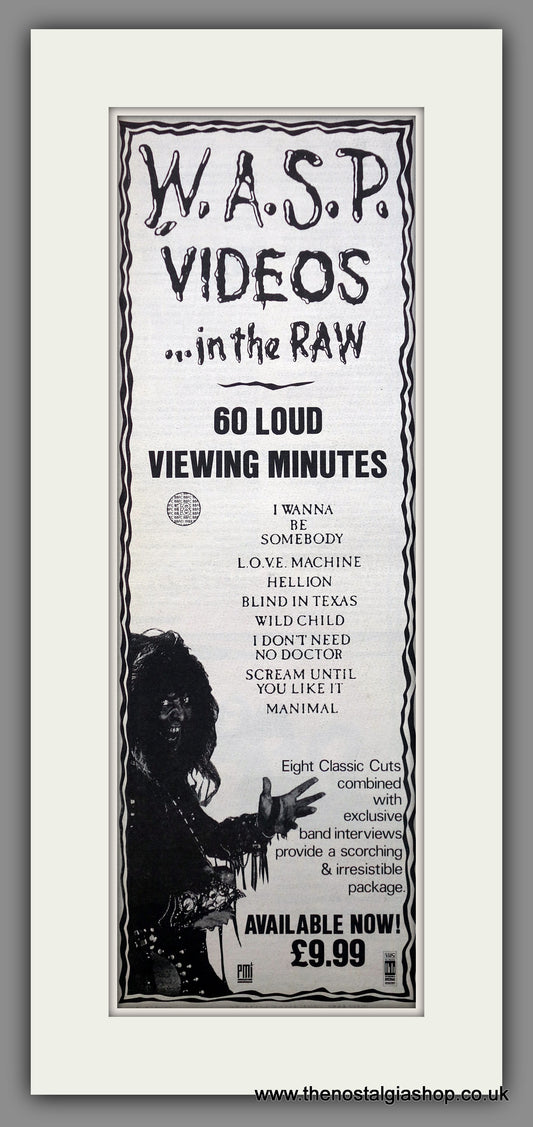 W.A.S.P. Videos In The Raw. Vintage Original Advert 1988 (ref AD200449)