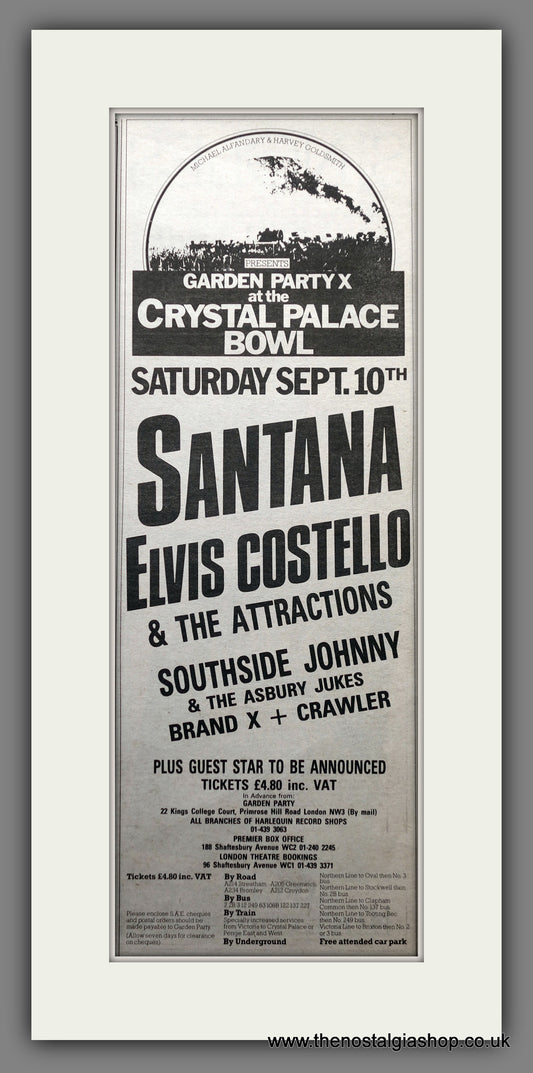 Garden Party, Crystal Palace Bowl. Santana. Original Advert 1977 (ref AD200460)