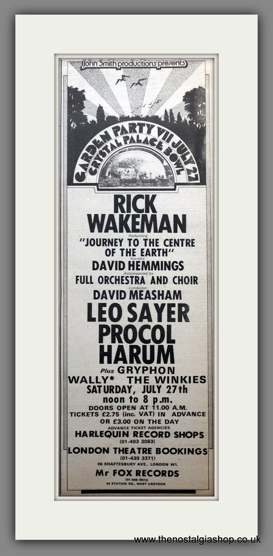 Garden Party, Crystal Palace Bowl. Rick Wakeman. Original Advert 1974 (ref AD200458)