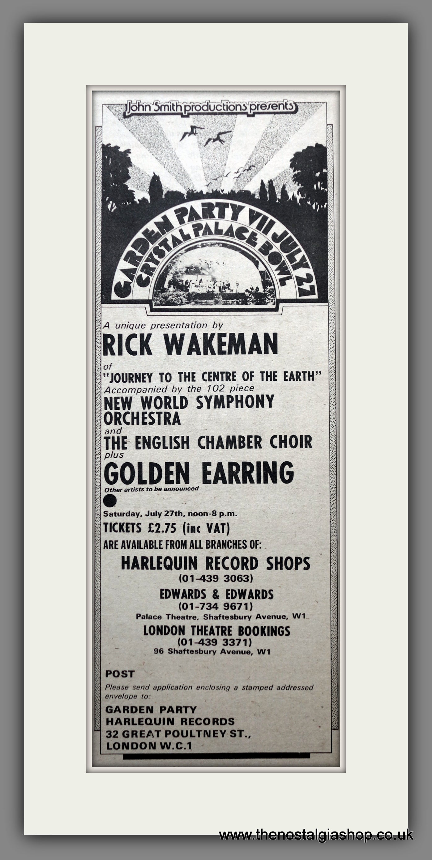 Garden Party, Crystal Palace Bowl. Rick Wakeman. Original Advert 1974 (ref AD200459)