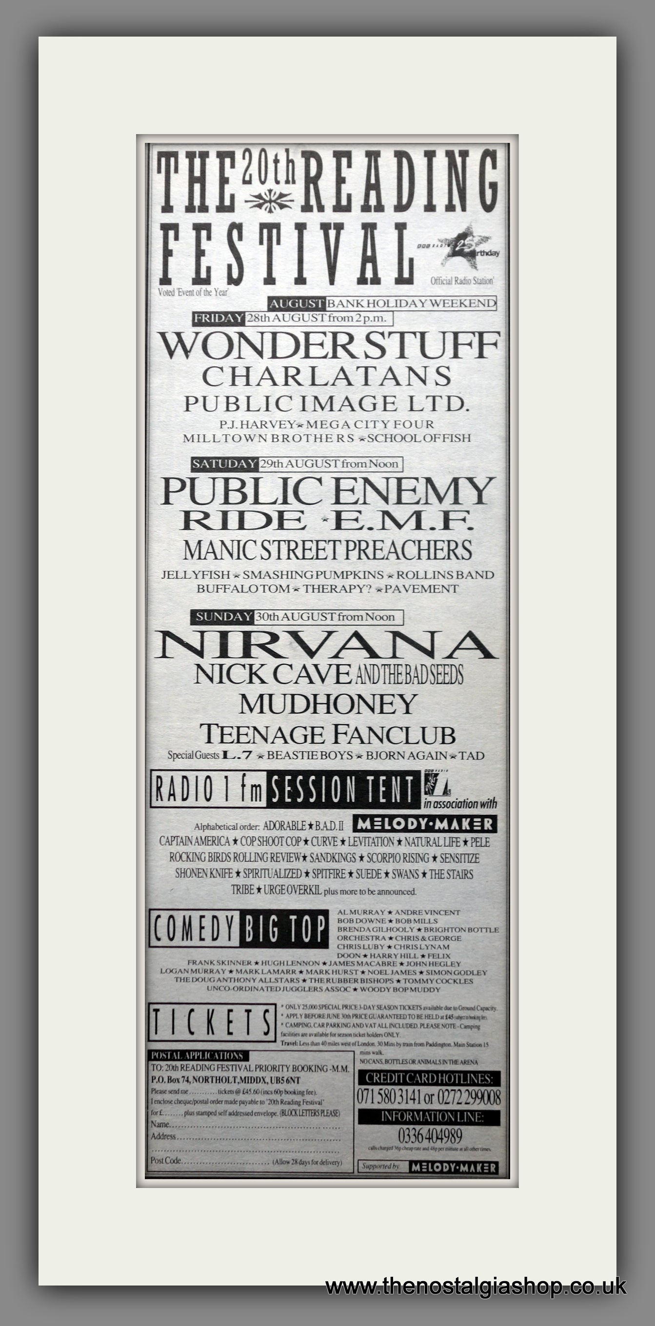 Reading Festival 1992. Original Advert 1992 (ref AD200463)