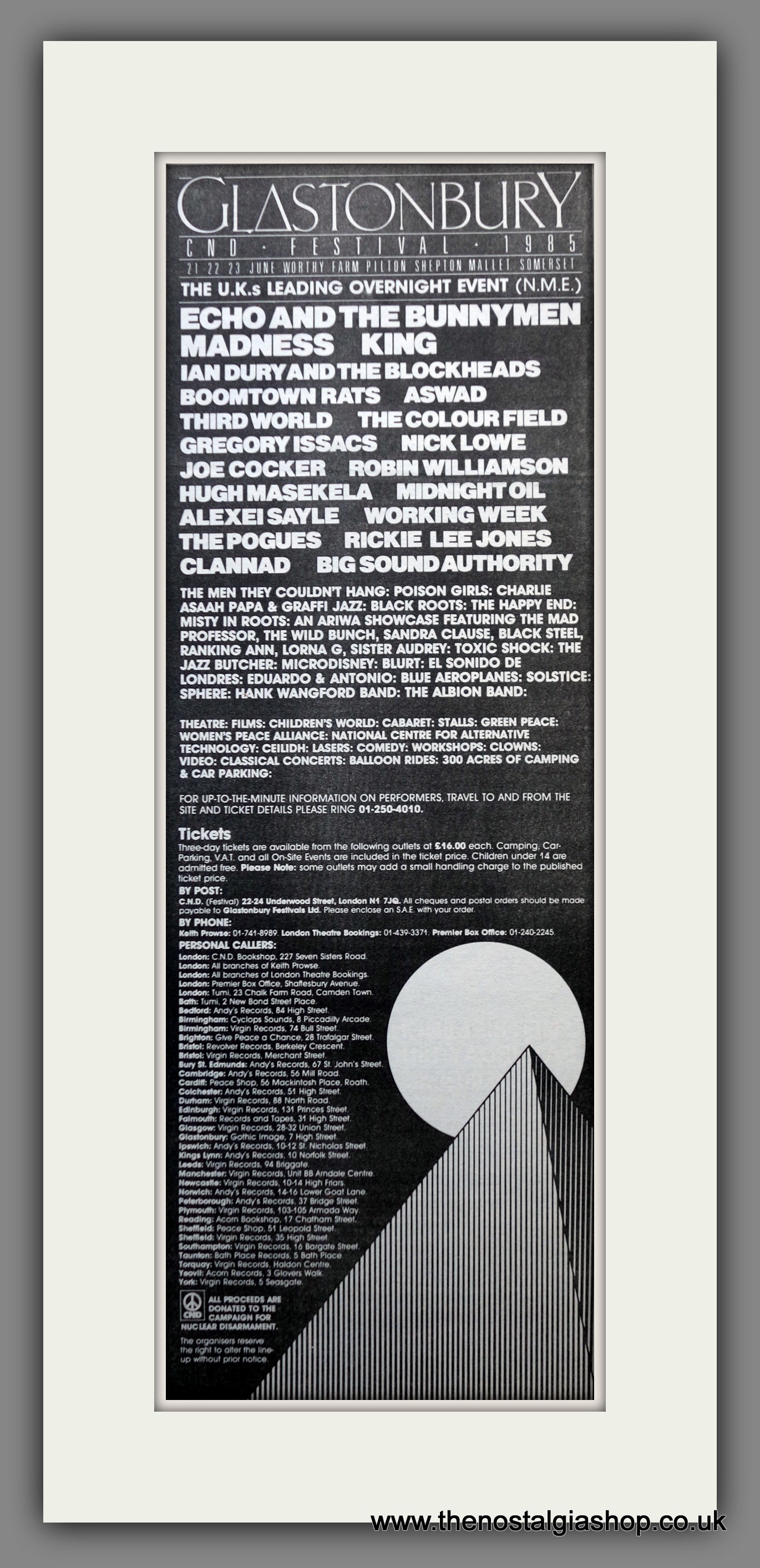 Glastonbury Festival 1985. Original Advert (ref AD200470)