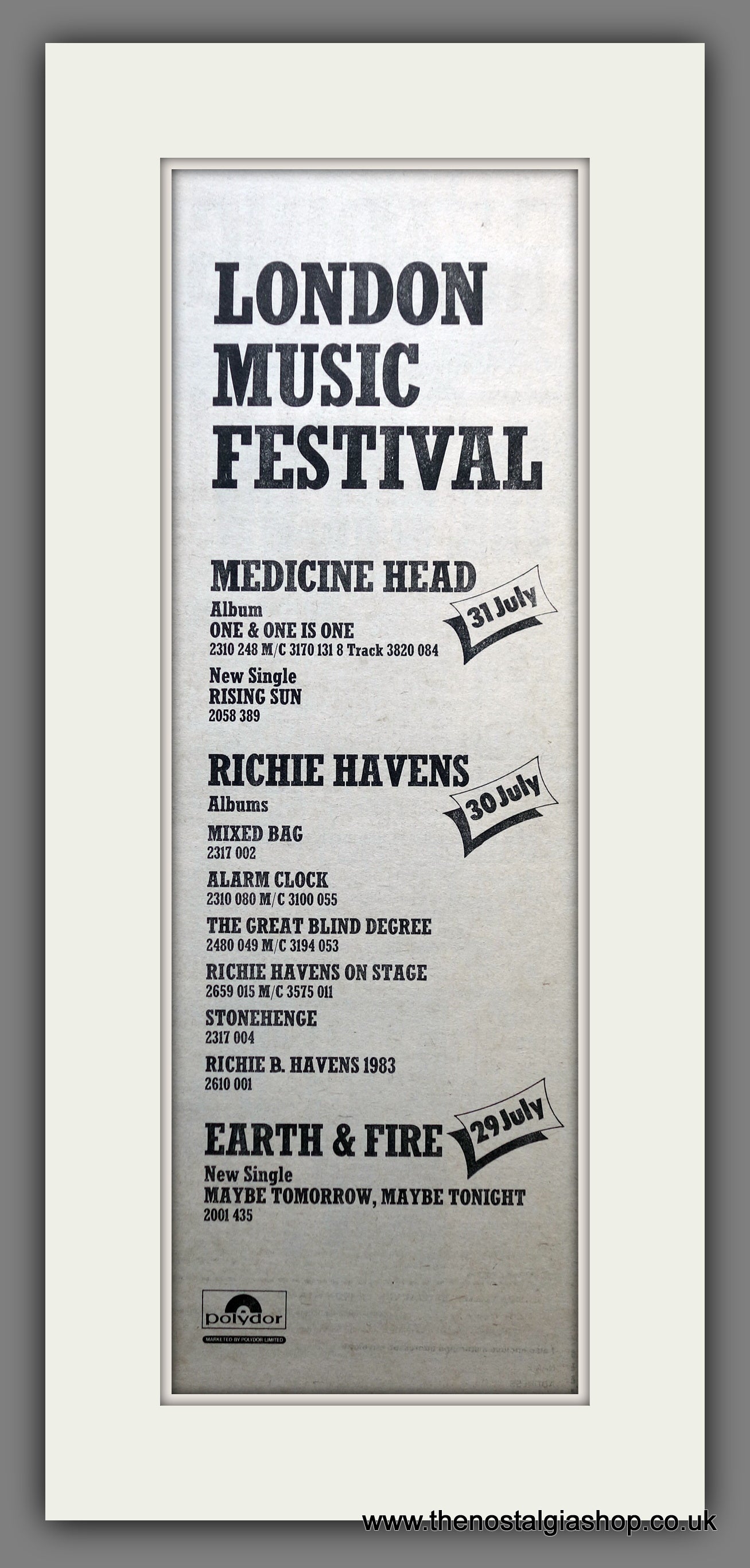 London Music Festival 1973. Original Advert (ref AD200472)