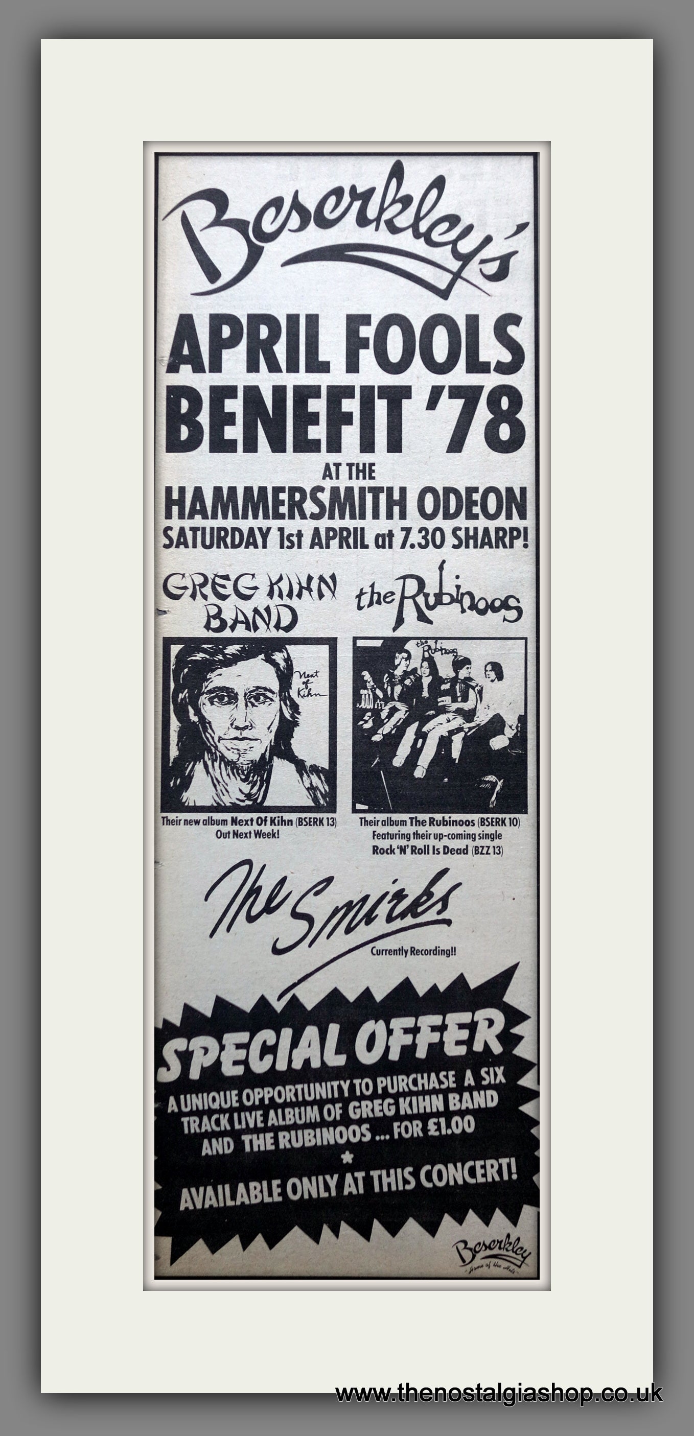 Beserkley's April Fools Benefit 1978. Original Advert (ref AD200473)