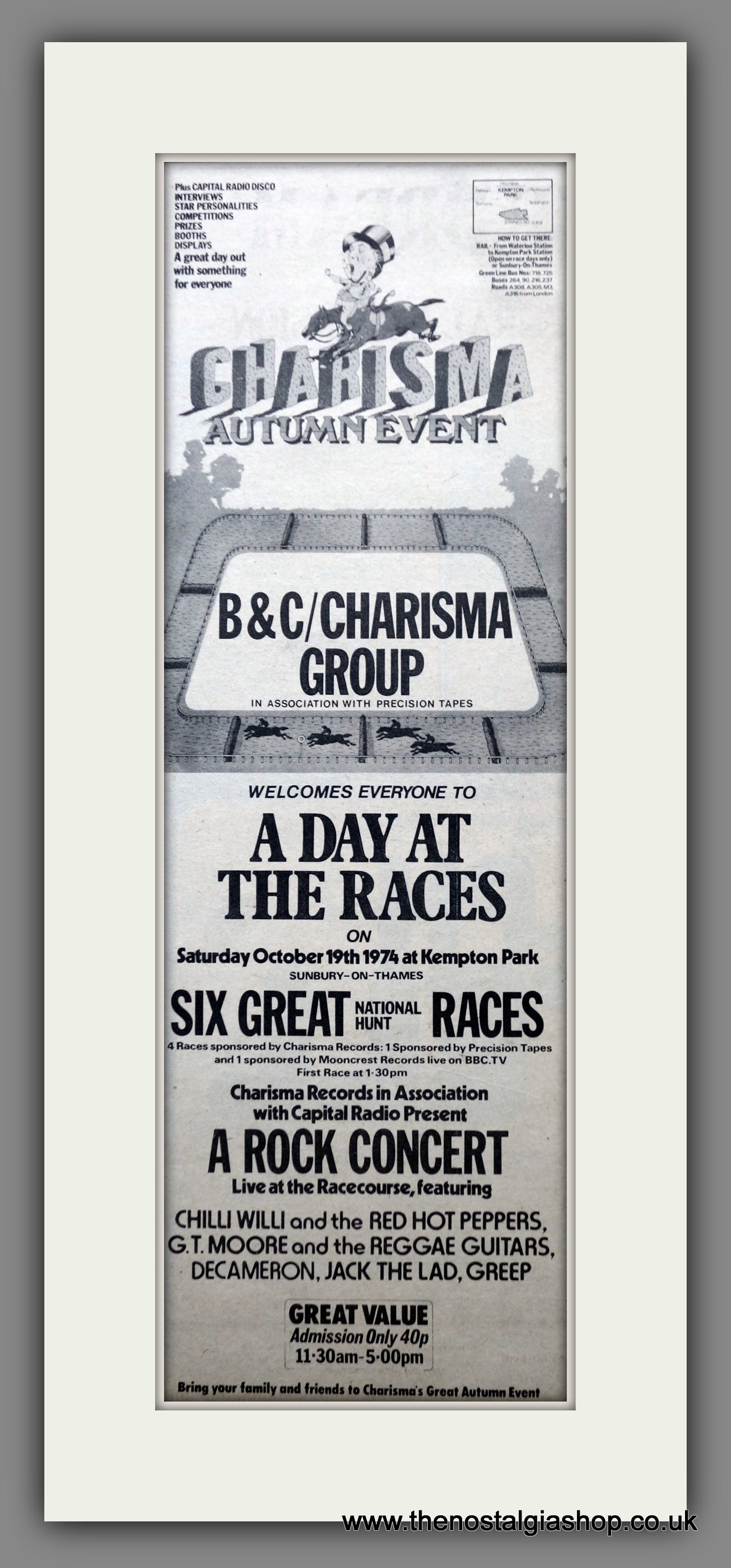 Charisma Autumn Event. Kempton Park 1974. Original Advert (ref AD200474)