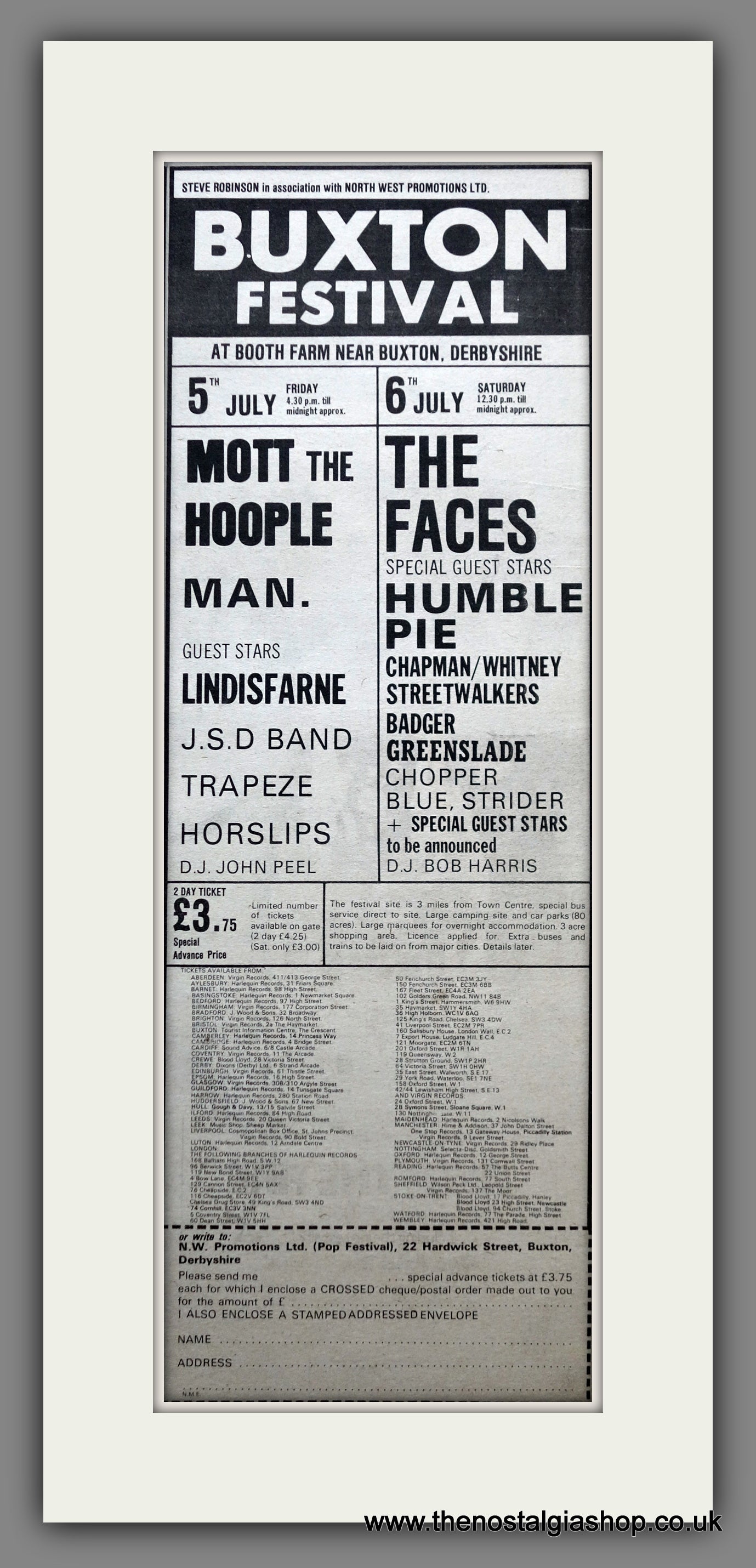 Buxton Festival 1974. Mott The Hoople. Original Advert (ref AD200480)