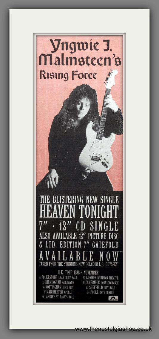 Yngwie J. Malmsteen's Rising Force. Heaven Tonight. Original Advert 1988 (ref AD200492)