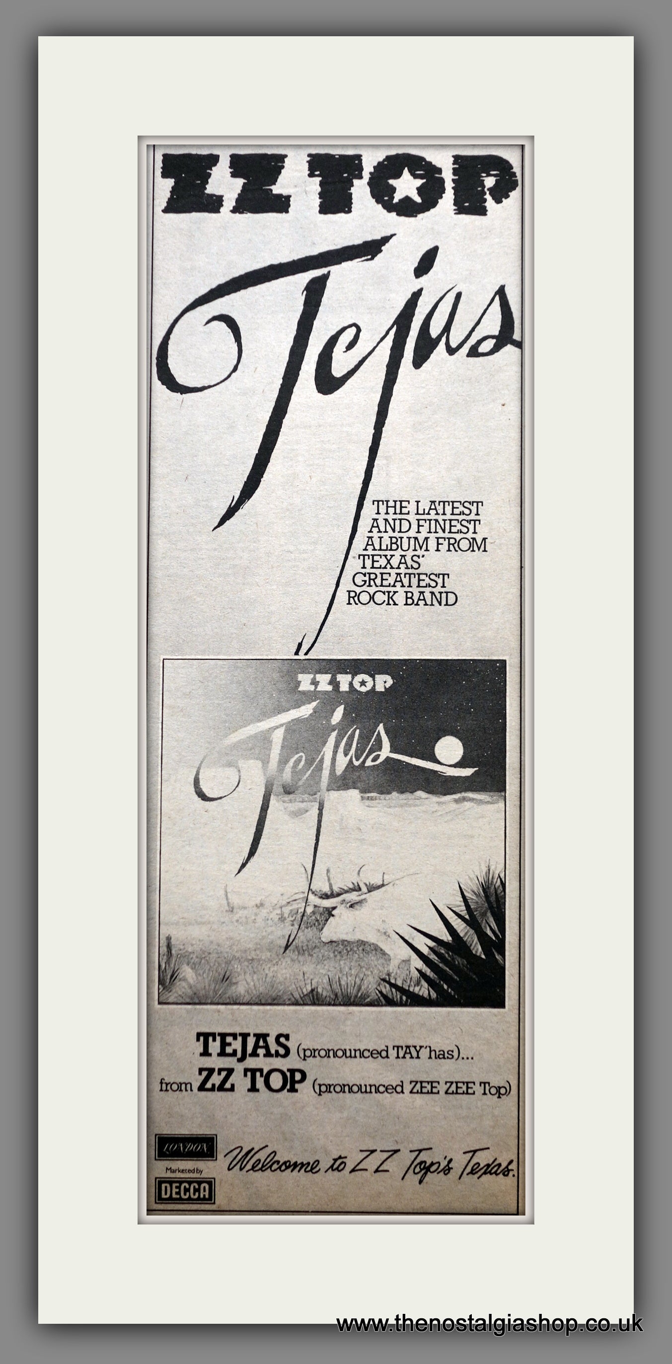 ZZ Top Tejas. Original Advert 1977 (ref AD200499)