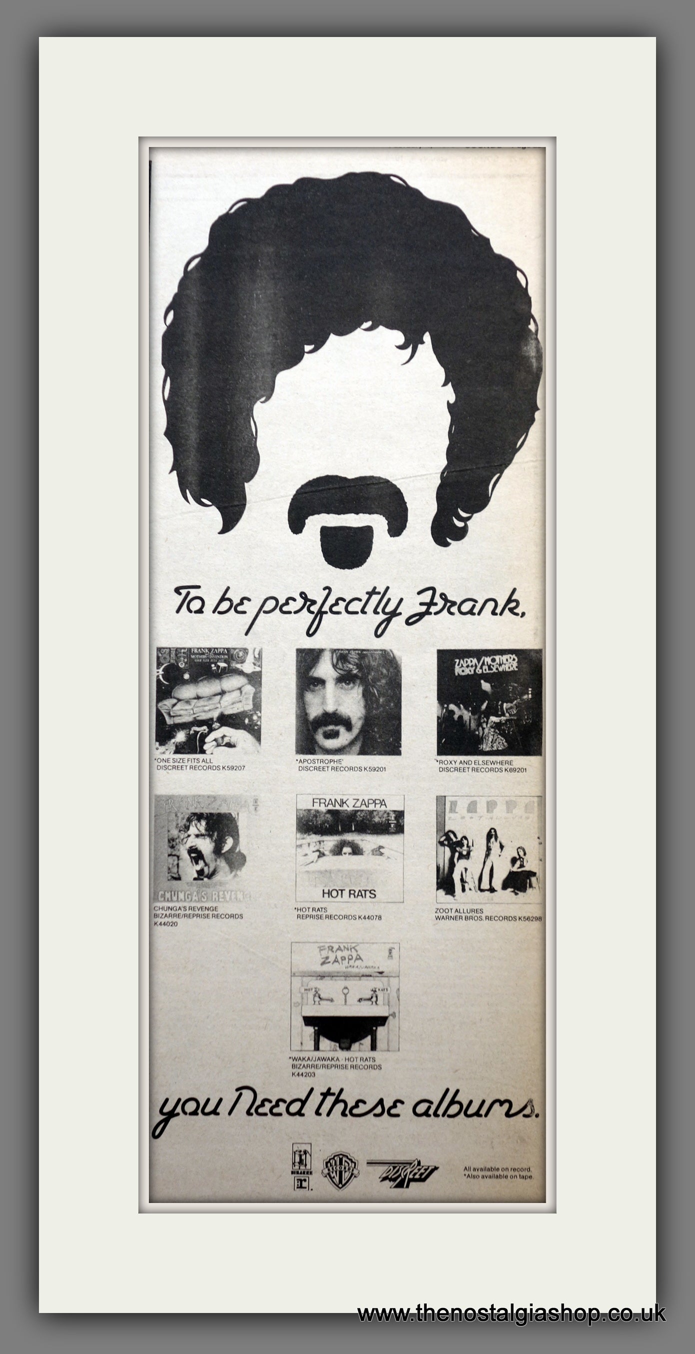 Frank Zappa Discography. Original Advert 1978 (ref AD200500)