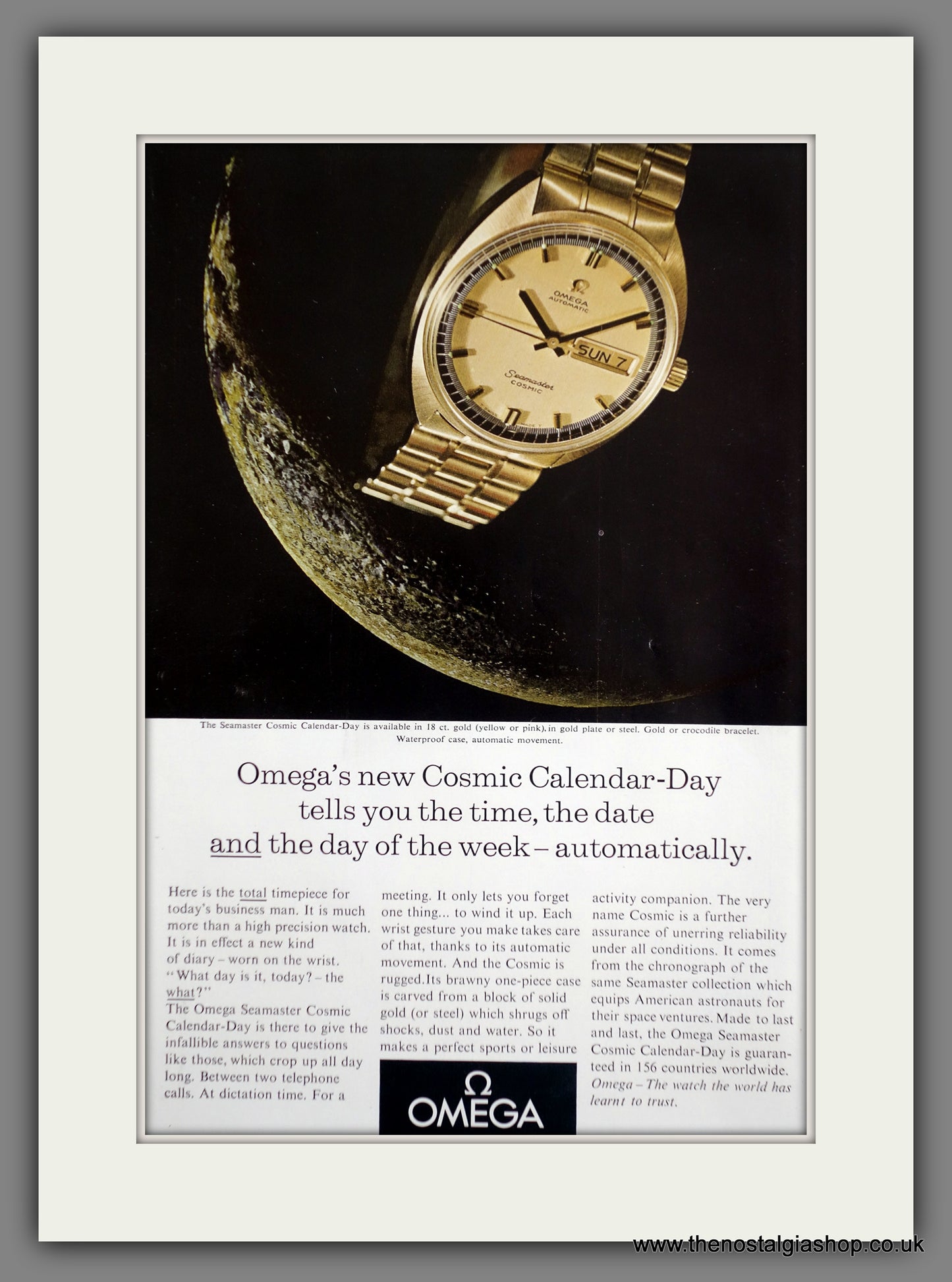 Omega Cosmic Calendar-Day Watch. Original Advert 1969 (ref AD60909)