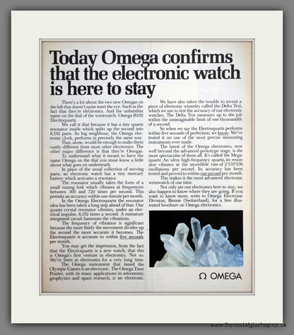 Omega Electroquartz Watches. Original Double Advert 1970 (ref AD301174)