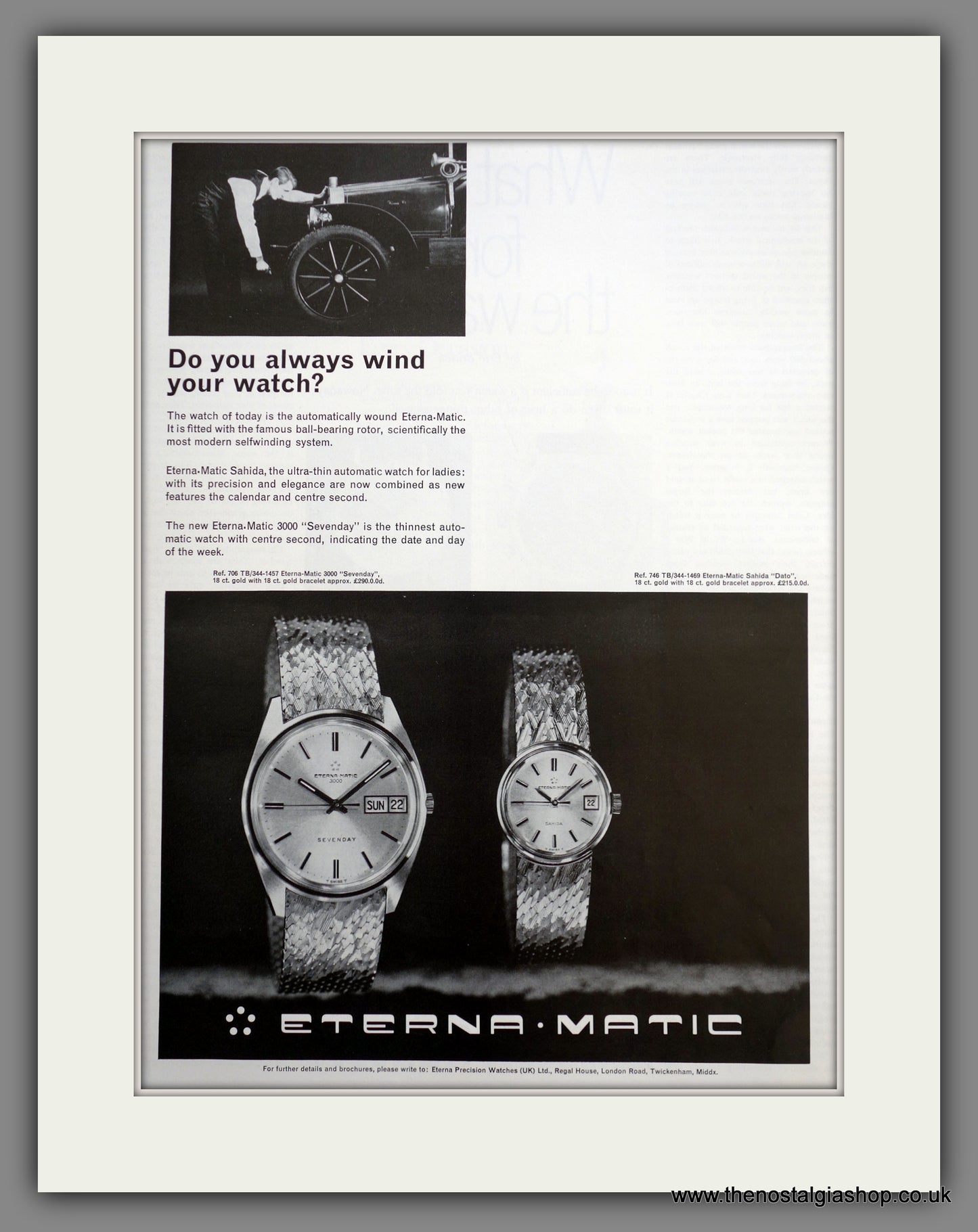 Eterna Matic Watches. Original Advert 1967 (ref AD301243)