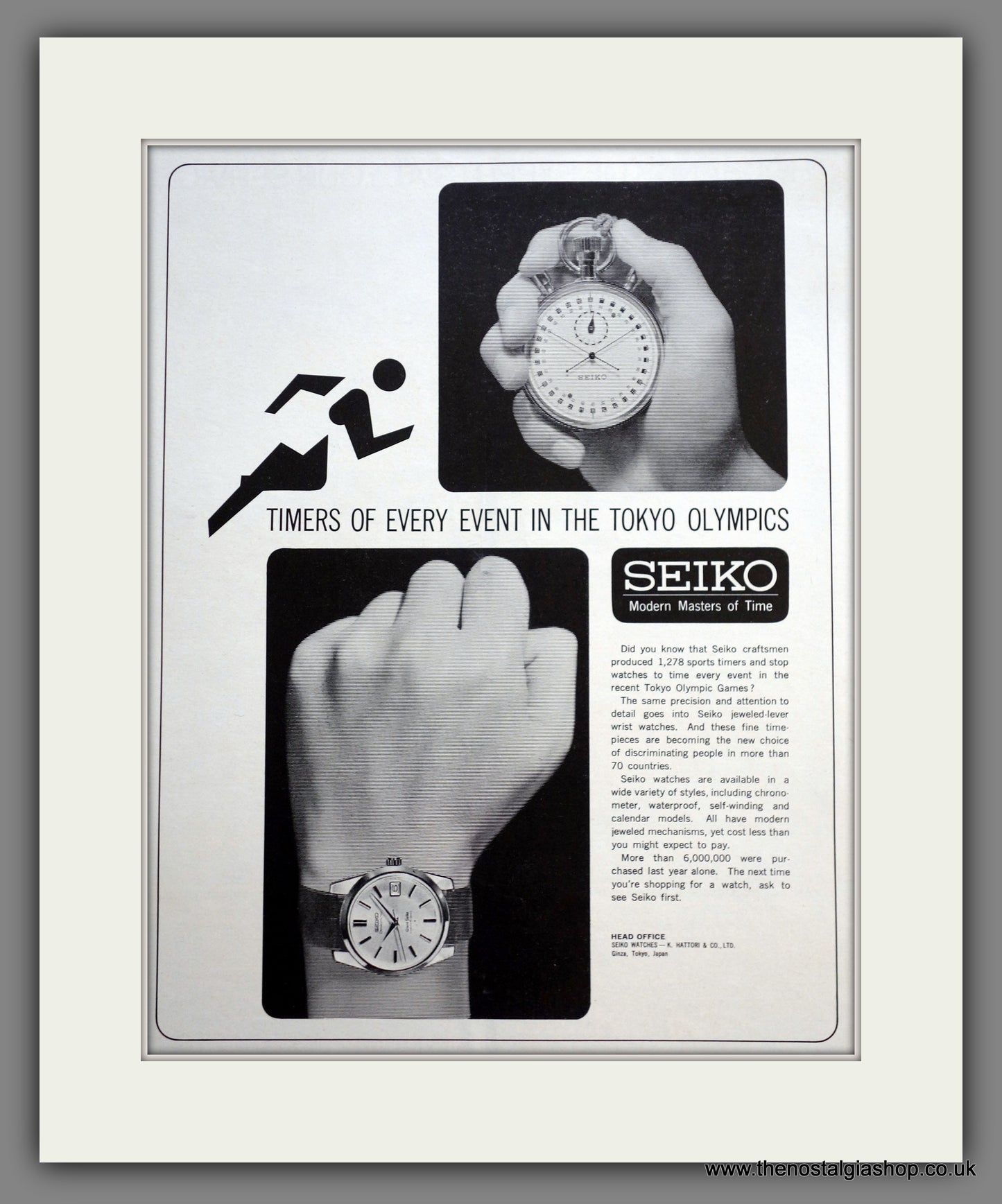 Seiko Watches. Tokyo Olympics Original Advert 1964 (ref AD301182)