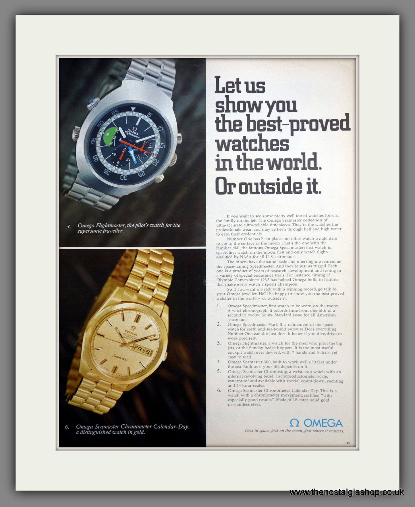 Omega Speedmaster and Seamaster Watches.  Original Double Advert 1969 (ref AD9461)