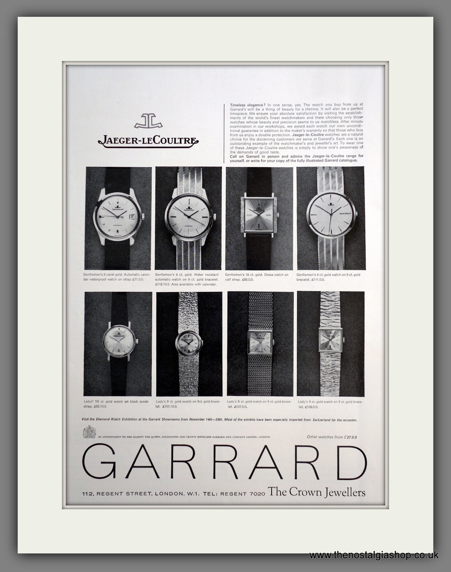 Jaeger-Le-Coultre Watches From Garrard  Original Advert 1966 (ref AD301268)