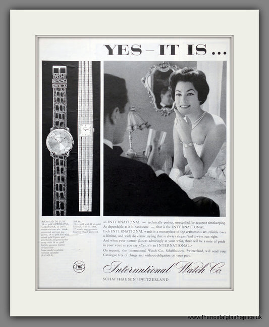 International Watches Switzerland.  Original Advert 1960 (ref AD301278)