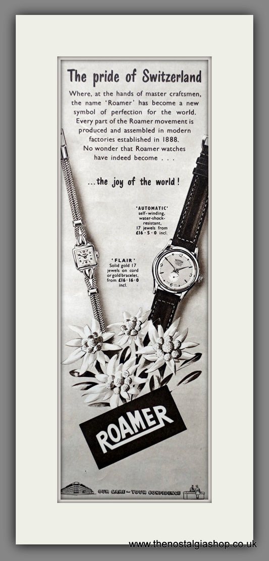 Roamer Watches. Original Advert 1954 (ref AD301291)