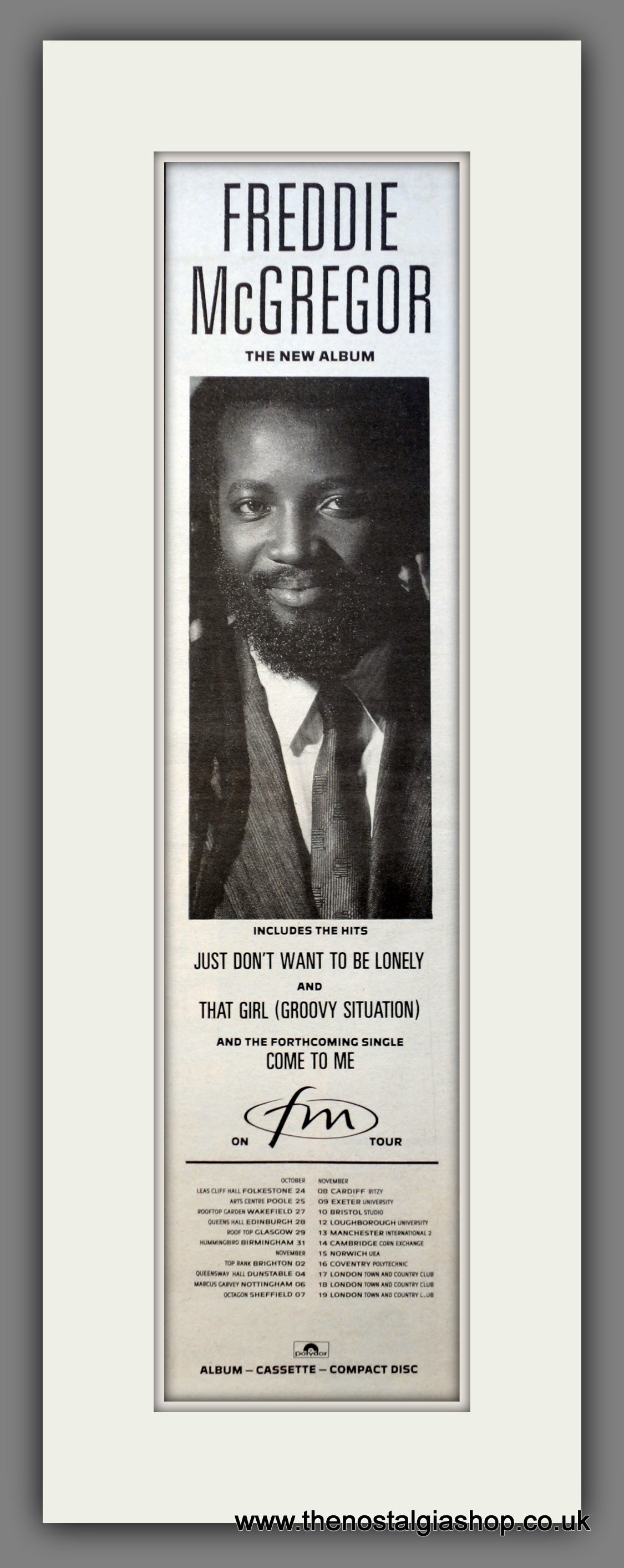 Freddie McGregor New Album On Tour. Original Advert 1987 (ref AD200507)