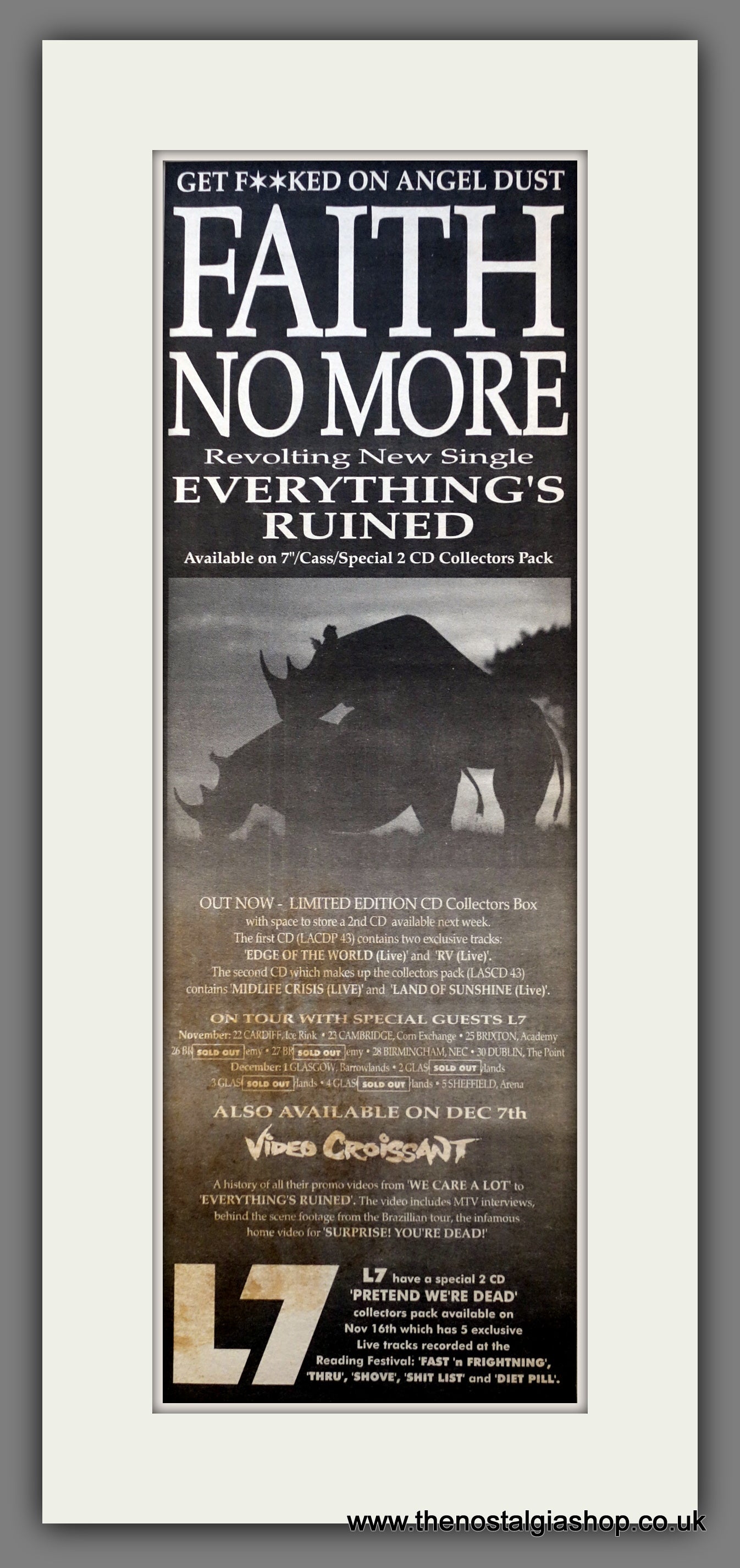 Faith No More Everything's Ruined. Original Advert 1992 (ref AD200518)