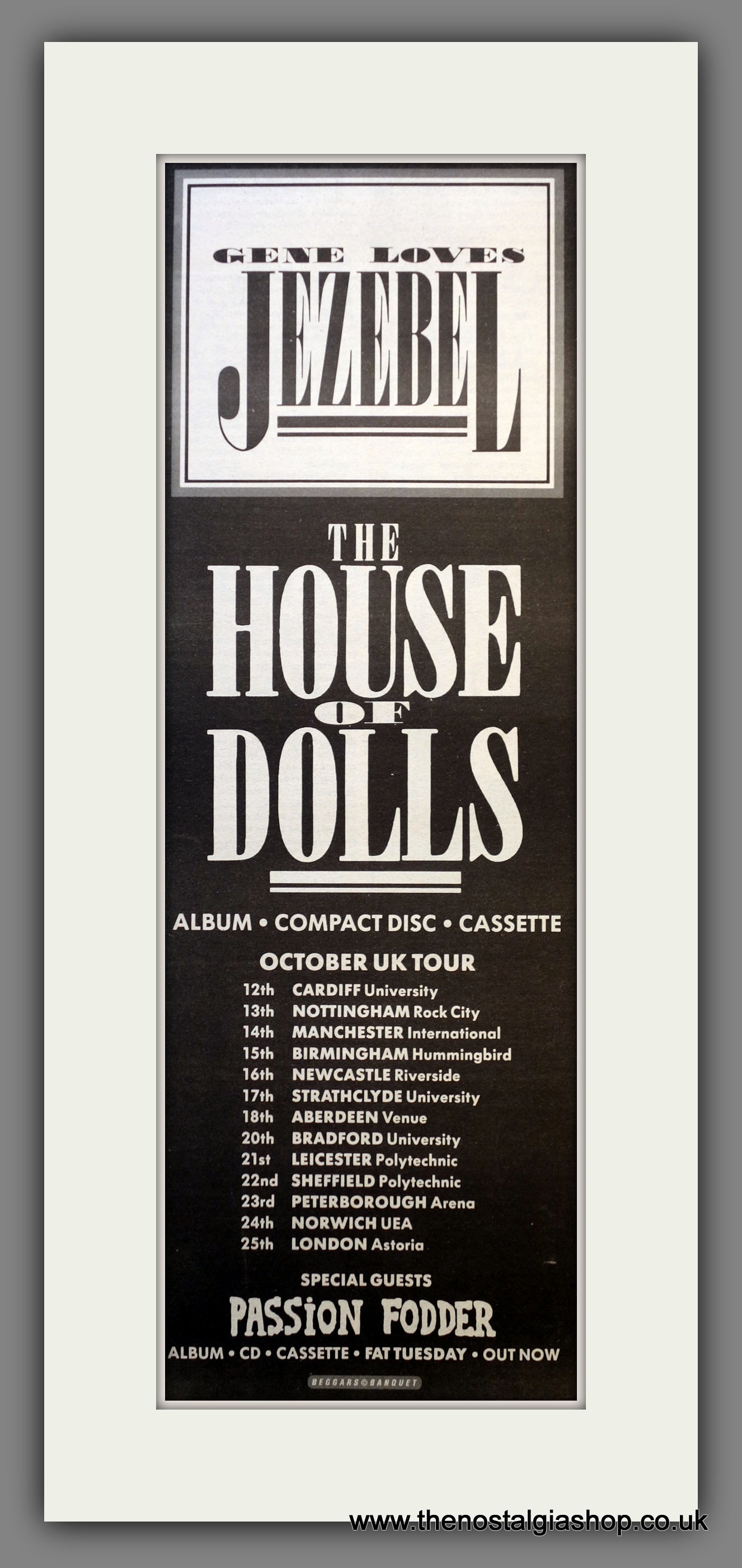 Gene Loves Jezebel The House Of Dolls. Original Advert 1987 (ref AD200533)