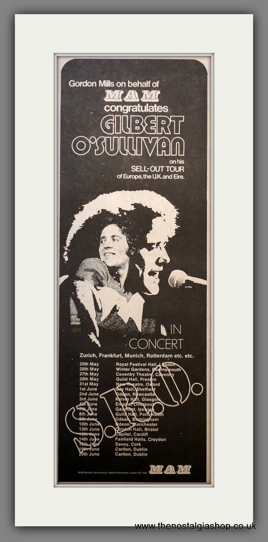 Gilbert O'Sullivan In Concert.  Original Advert 1973 (ref AD200538)