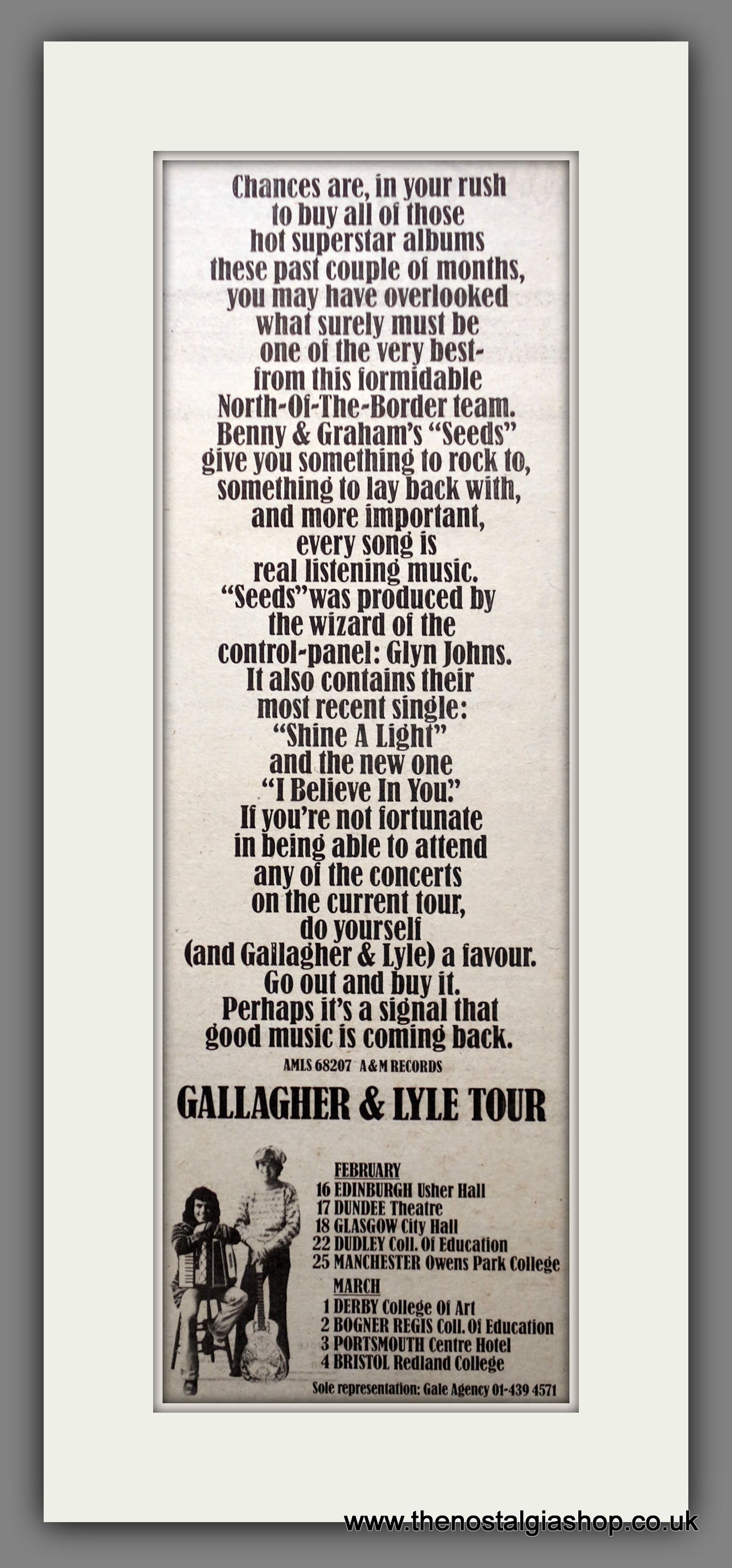 Gallagher & Lyle Tour.  Original Advert 1974 (ref AD200548)