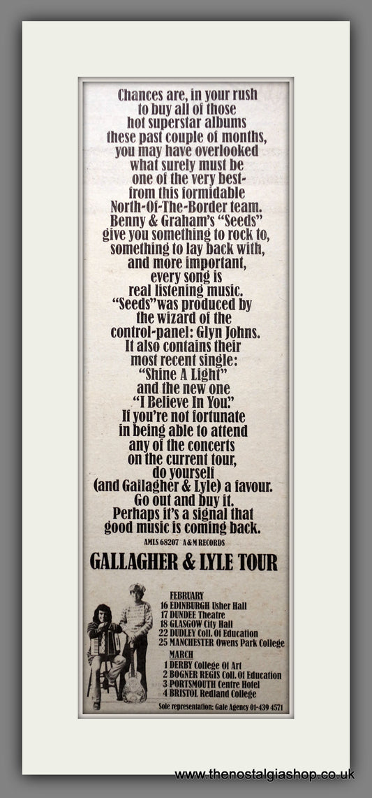 Gallagher & Lyle Tour.  Original Advert 1974 (ref AD200548)