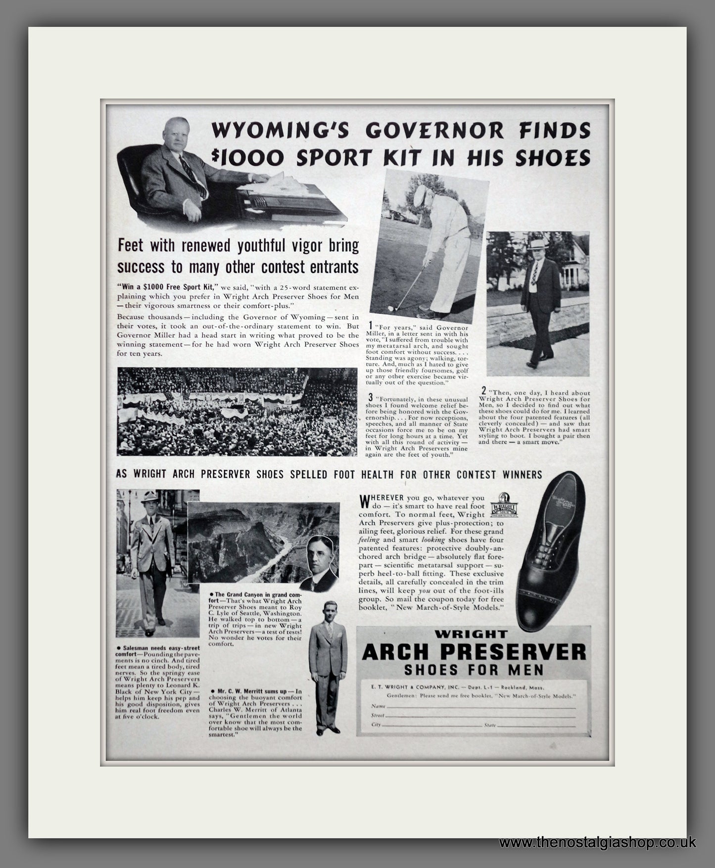 Wright Arch Preserver Shoes For Men. Original Advert 1937 (ref AD301128)