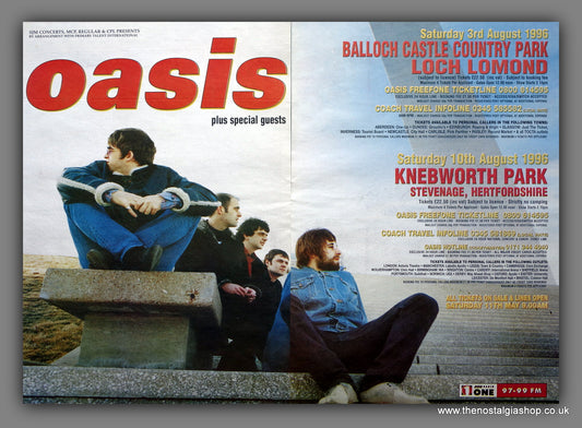 Oasis Concerts at Balloch Castle & Knebworth. Original Double advert 1996 (ref AD15415)